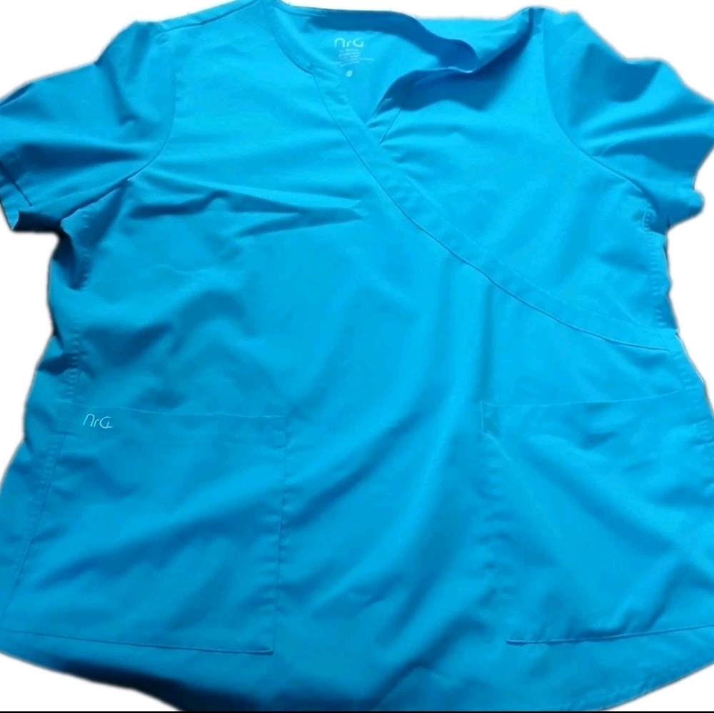 NRG by Barco - Women's Blue Medical Nurse Uniform Plus Size Scrub Top.  Size 2XL